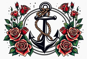 anchor with rope and roses old school simple traditional vintage tattoo idea