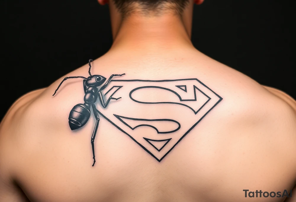 Black ant carrying the Superman logo on his back tattoo idea