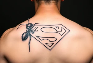 Black ant carrying the Superman logo on his back tattoo idea