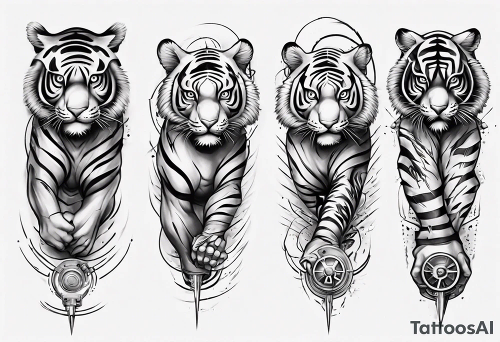 Electricity Tiger forearm  sleeve tattoo idea