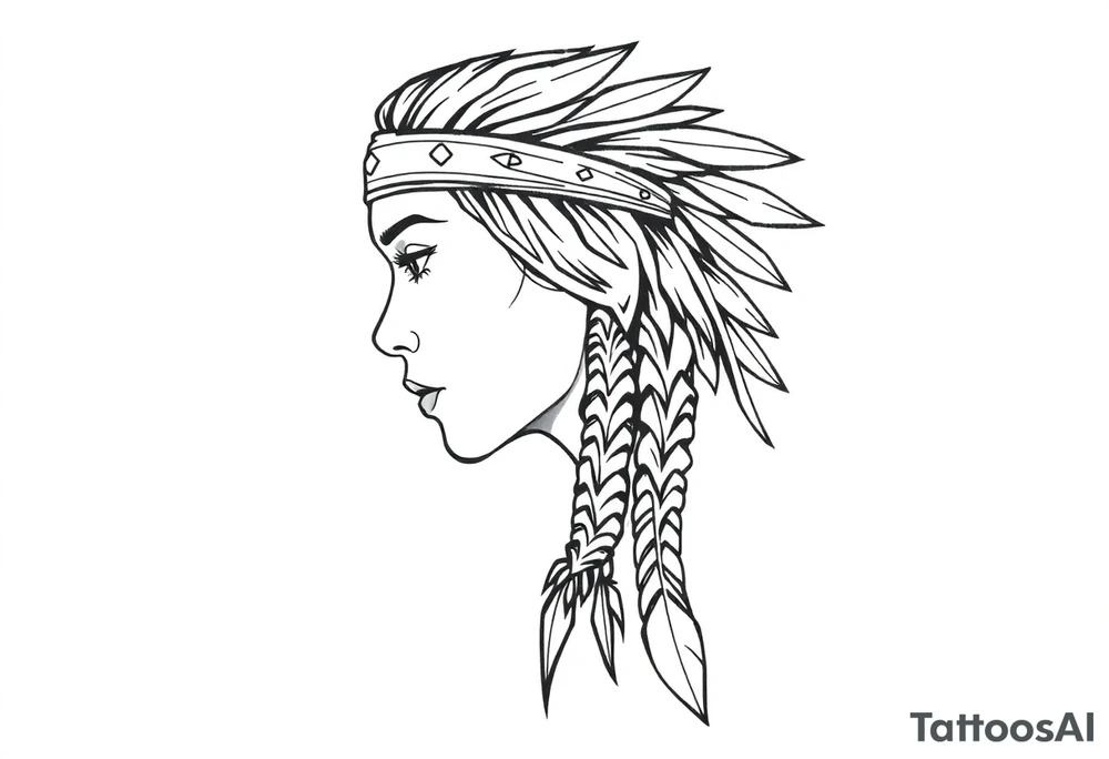 Female Native American wearing headband side pose tattoo idea
