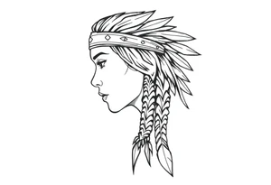 Female Native American wearing headband side pose tattoo idea