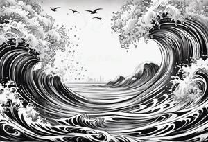 Neptun mit ganzen Körper im Wasser stehend tattoo idea