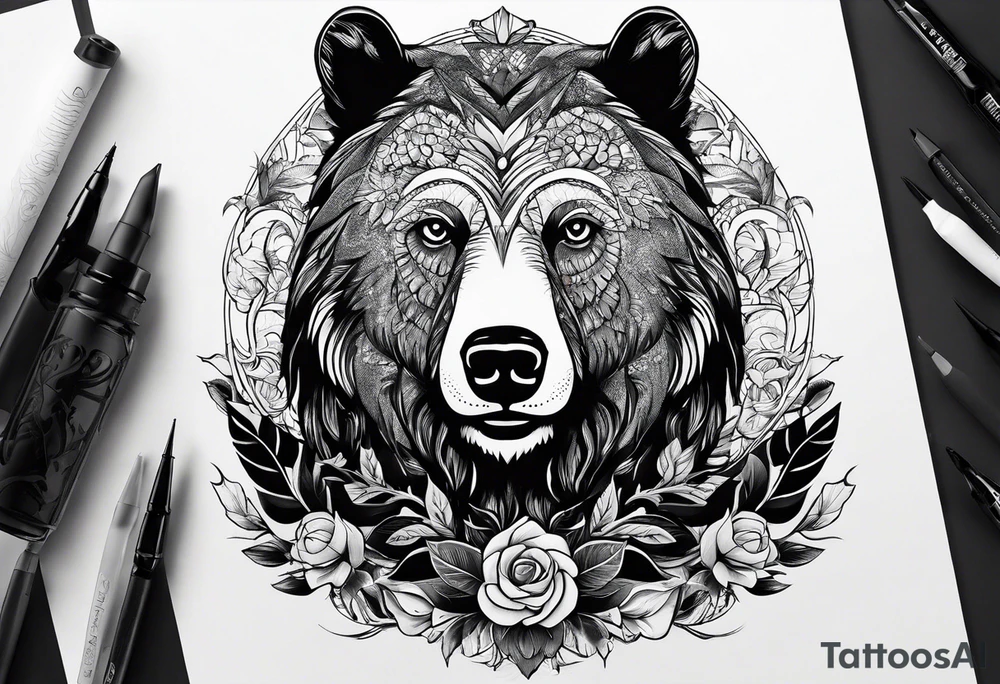 a man with a bear's head instead of a hood and a beard tattoo idea