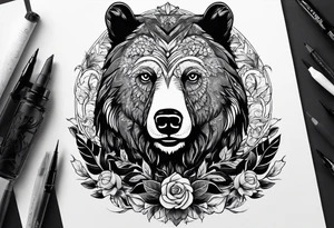 a man with a bear's head instead of a hood and a beard tattoo idea