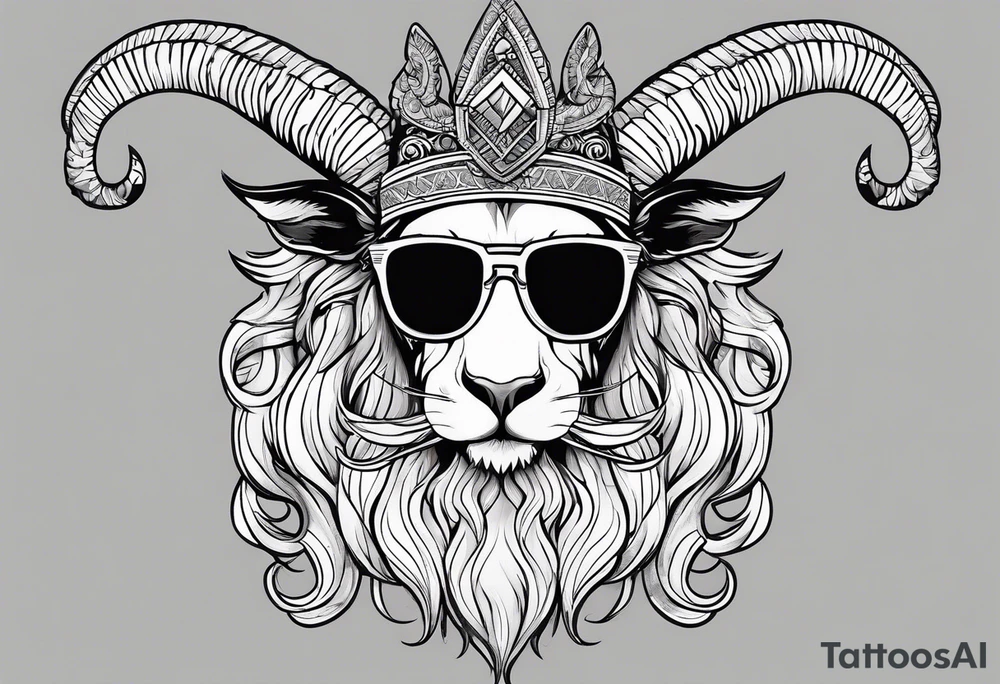 capricorn with beard and sunglasses tattoo idea
