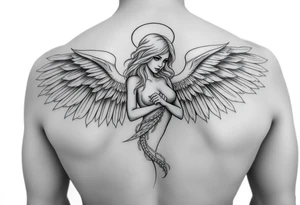 make a tatto of a female angel full body without clothes please. tattoo idea