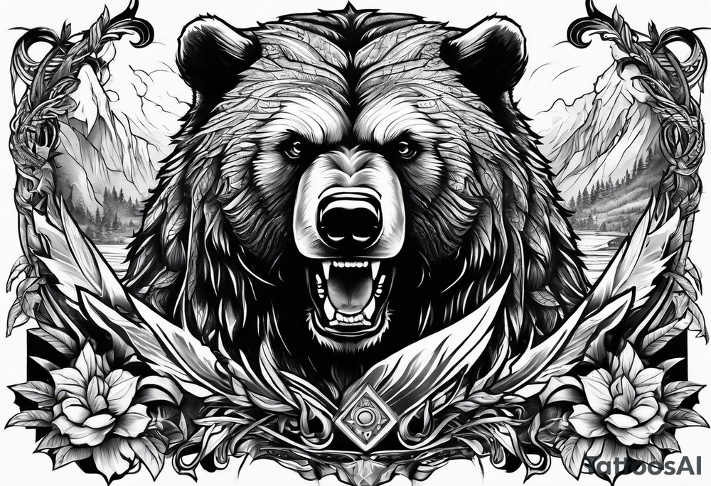 Bear with warriors attacking it tattoo tattoo idea