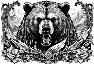 Bear with warriors attacking it tattoo tattoo idea