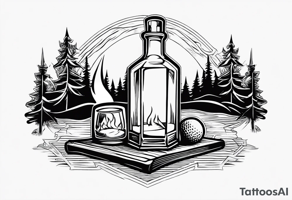 cross, campfire, golf , whiskey glass, cabin tattoo idea cross, campfire, golf , whiskey glass, cabin tattoo idea