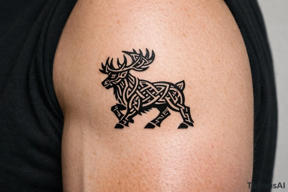 Caribou in Norse knot work open line concept mammen style tattoo idea