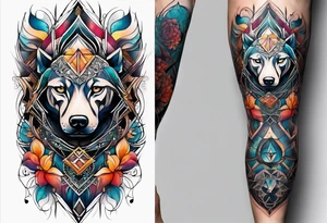 front knee tattoo with sacred geometry, swirls & washes, background tattoo idea