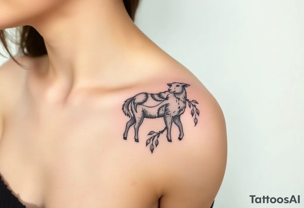Wolf and sheep as one hybrid 
animal tattoo idea