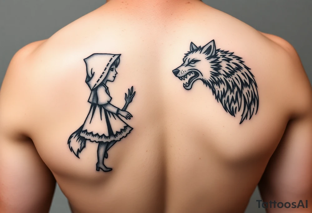 Little red riding hood and the big bad wolf hunting her tattoo idea