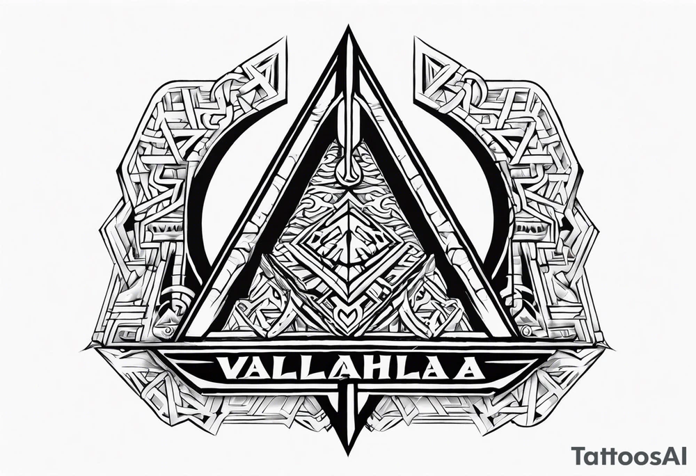 Valhalla sword shield axe Valknut stairs tattoo idea