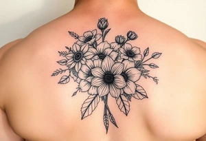 A bouquet of birth flowers for the months of January , February,  March, April,  May, June, August tattoo idea