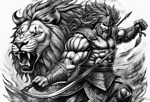 Spartan lion battle scene tattoo idea