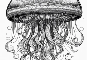 Space jellyfish with long tentacles tattoo idea