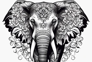 elephant face with flowers tattoo idea