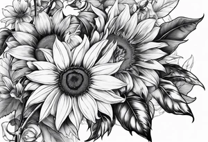 Sunflower, Rose and Lily tattoo idea