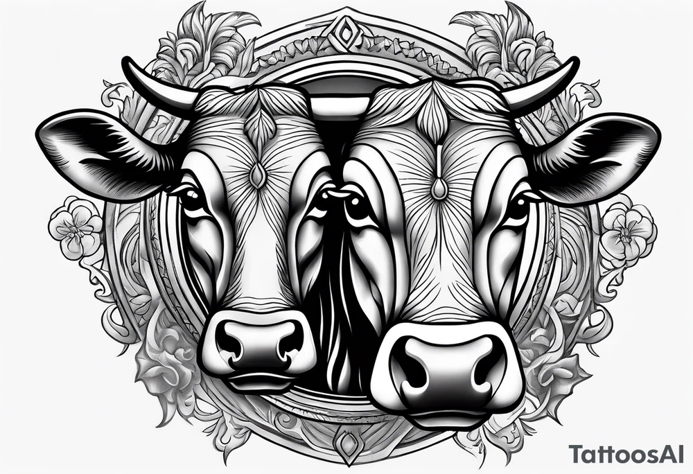 leather detail with cow tag and cross sleeve tattoo idea