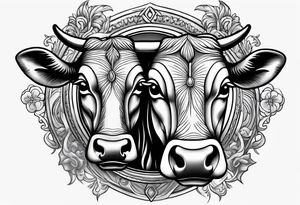 leather  detail with cow tag and cross sleeve tattoo idea