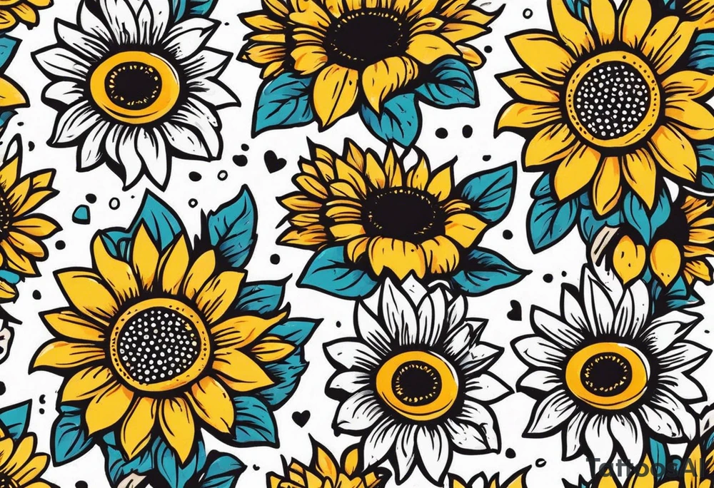 stamp  and sunflowers inside tattoo idea