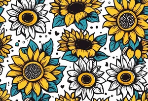 stamp  and sunflowers inside tattoo idea