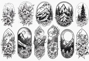 moutains and floral sleave tattoo idea