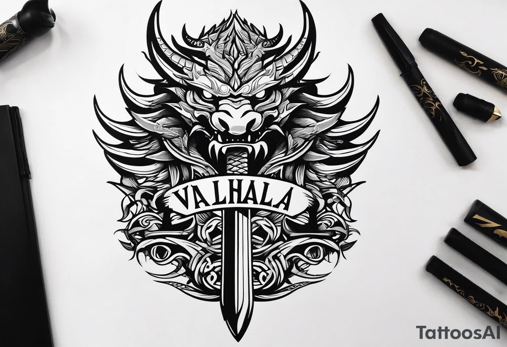 Valhalla sword dragon head tattoo idea