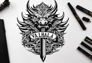 Valhalla sword dragon head tattoo idea