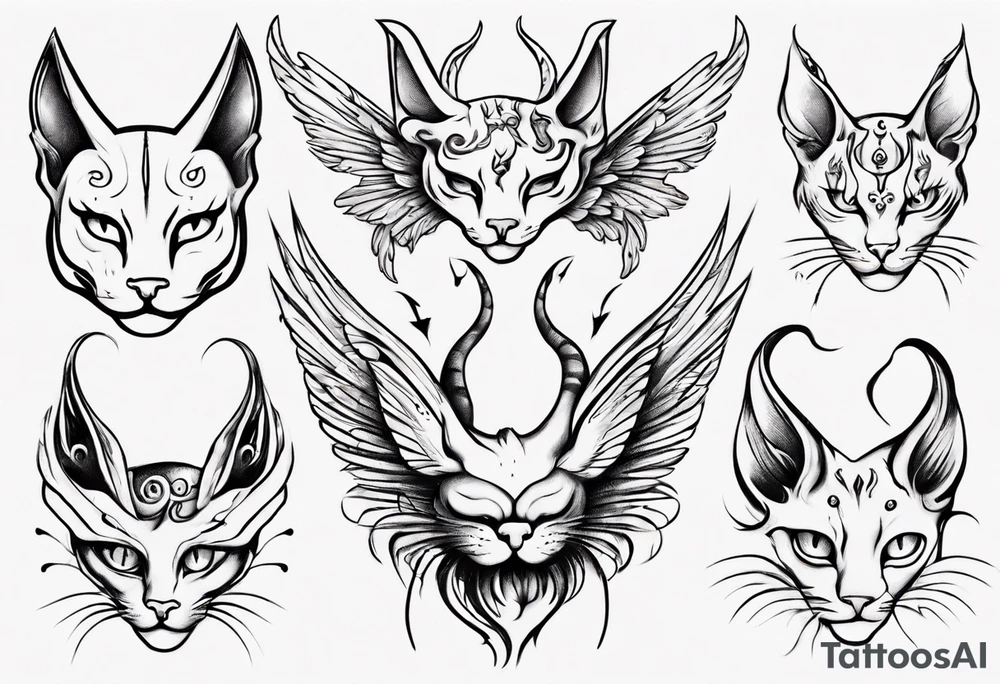 Cat with wings and horn tattoo idea