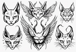 Cat with wings and horn tattoo idea