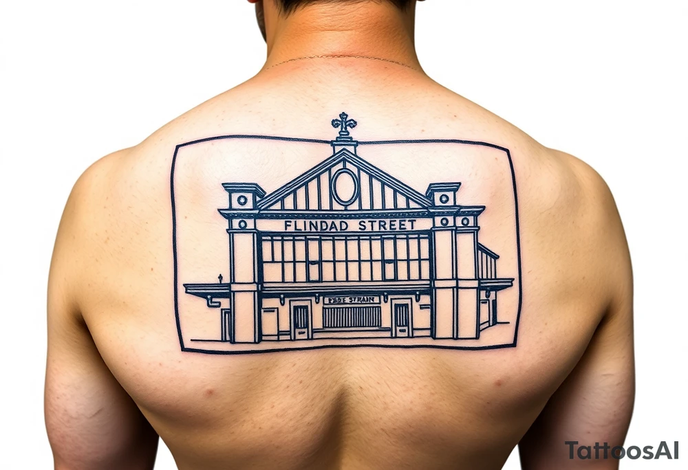 Flinders street station in mlebourne in graffiti style in a rectangle outlined box in portrait orientation tattoo idea