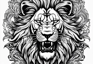 Lion head roaring with warrior inset tattoo idea