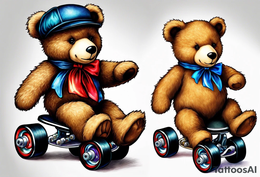 Teddy bears roller skating tattoo idea