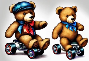 Teddy bears roller skating tattoo idea
