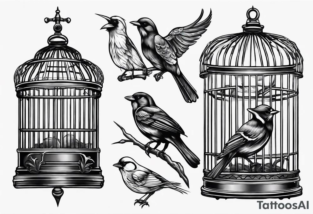 Empty open bird cage tattoo idea