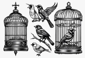 Empty open bird cage tattoo idea