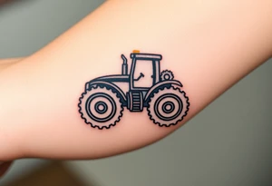 A stylized tractor made of mechanical gears, showing the strength and engineering behind farming machinery tattoo idea