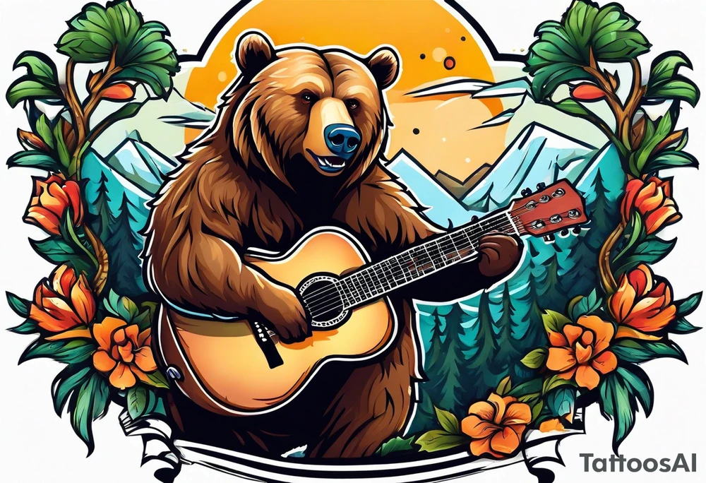 grizzly playing guitar tattoo idea