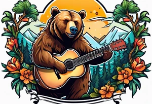 grizzly playing guitar tattoo idea