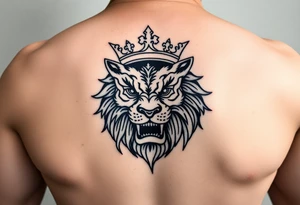 Japanese lion wearing crown tattoo idea