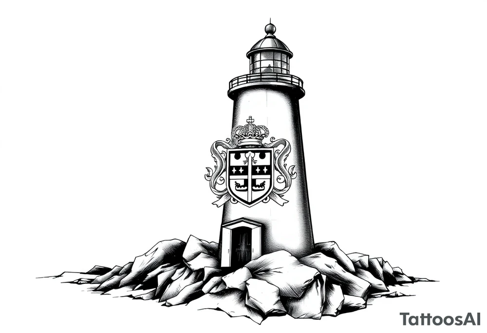 Lighthouse with coat of arms incorporated into the light tattoo idea