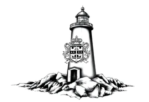 Lighthouse with coat of arms incorporated into the light tattoo idea