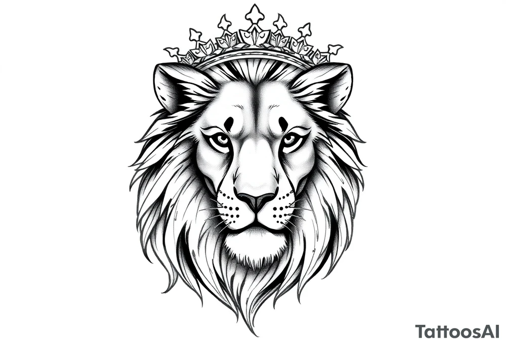 Female lion with crown tattoo idea