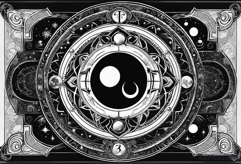 Astrology, Cancer, Natal Chart, symbolic, vision, yin yang, the moon, the sun, Uranus, Pluto, spiritual, third eye, mystical armband tattoo idea