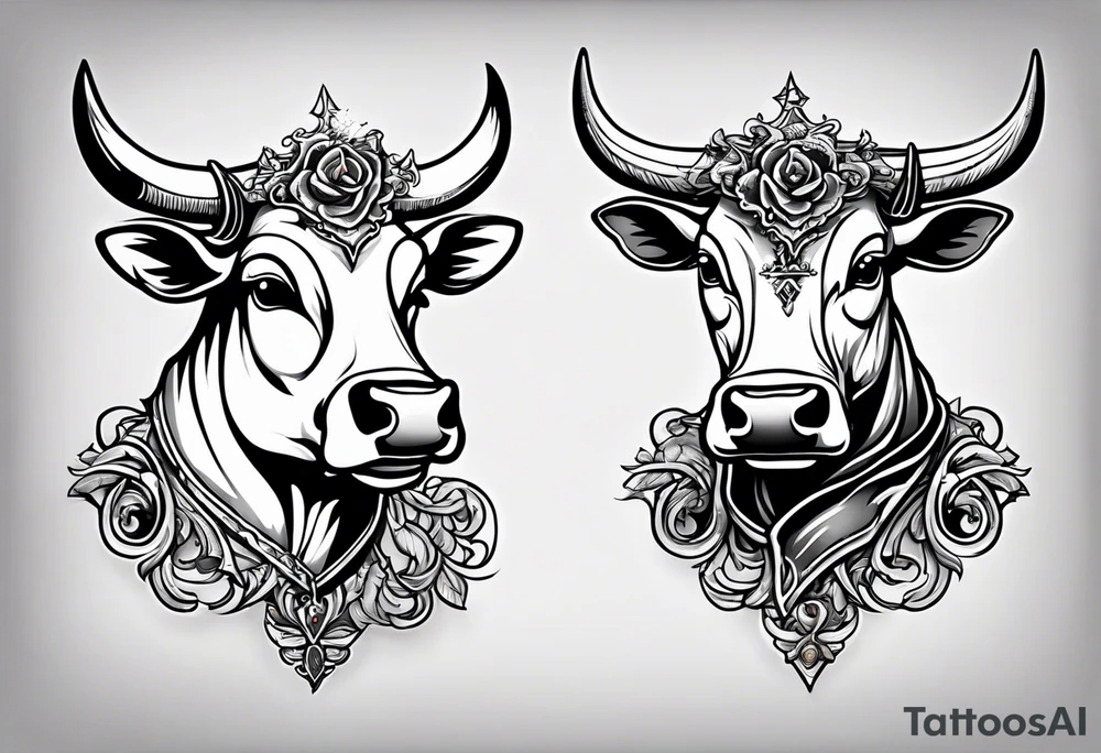 a humanoid cow dressed up like a ghost at halloween tattoo idea