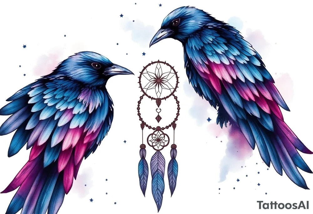 Raven dream catcher milky way moon shooting star tattoo idea