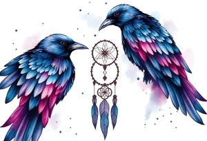 Raven dream catcher milky way moon shooting star tattoo idea
